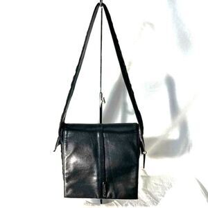 Perlina Black Leather and Nylon Shoulder Bag